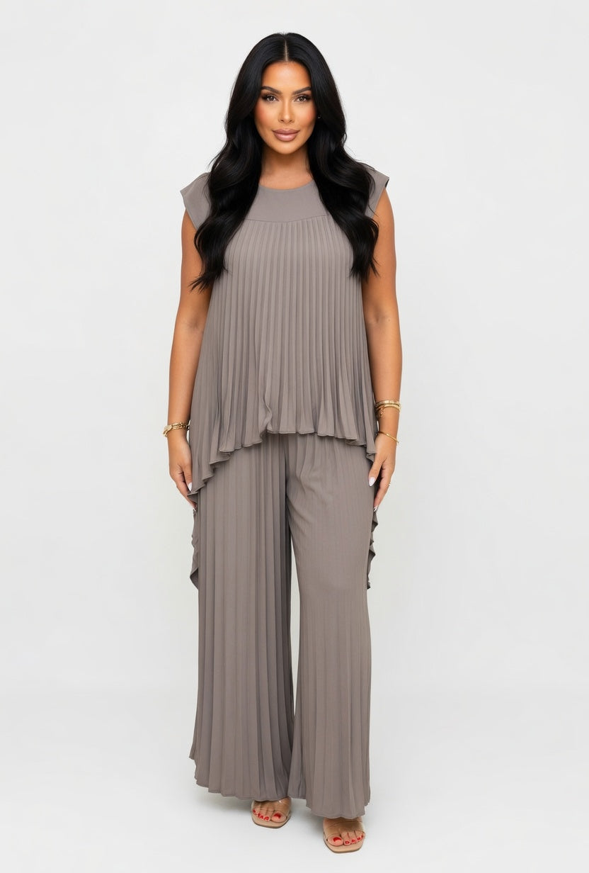 Tailored Top & Pleated Pants Co-ord — Grey