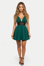 Deep V Halter Dress — Green