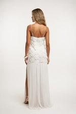 Rose Detail Ruffle Halter Dress — back view