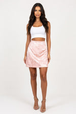 Satin A-Line Skirt with Side Slit — Pink