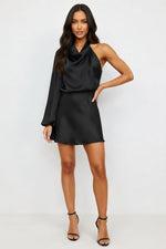 One-Shoulder Satin Midi Dress — front view