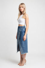 Raw Edge Denim Skirt — side view