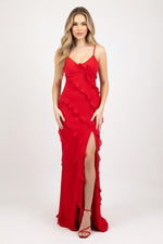 Halter Backless Dress with Side Slit — front view