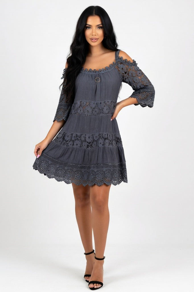 Lace Off-Shoulder Dress — Black