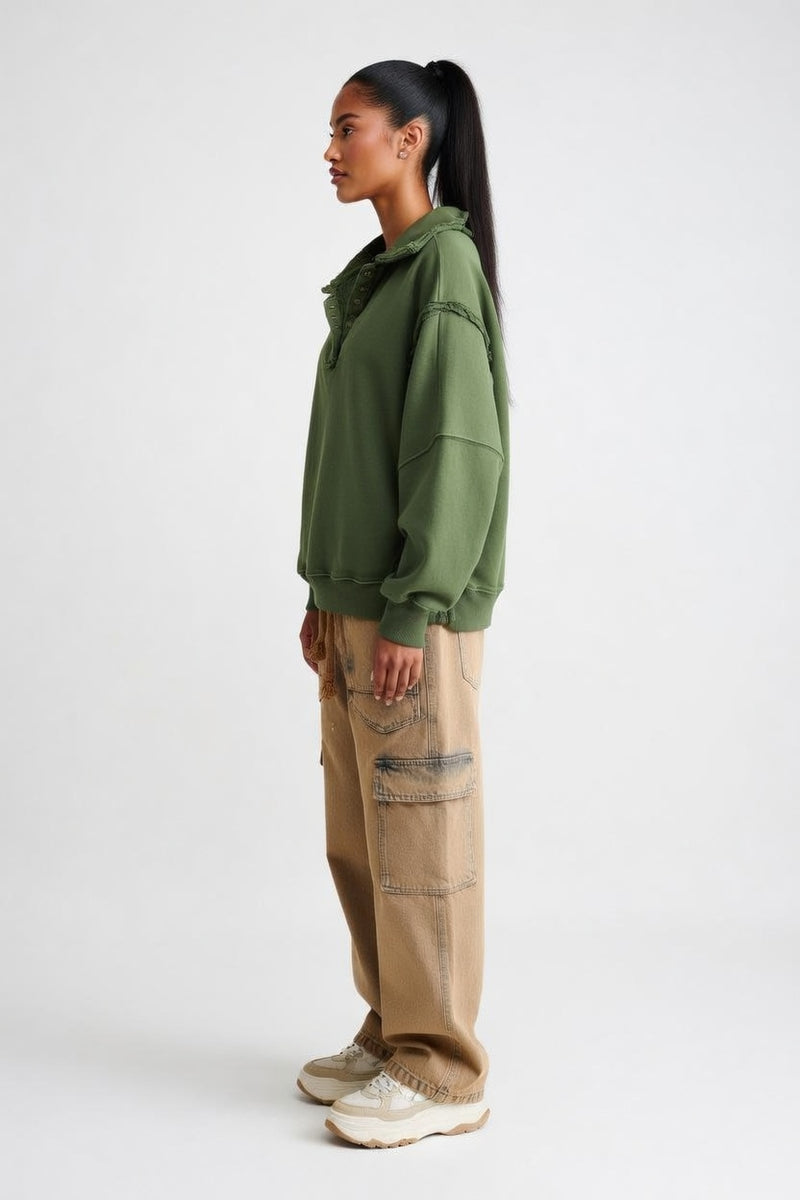 Oversized Sweatshirt with Slit Lapels — side view