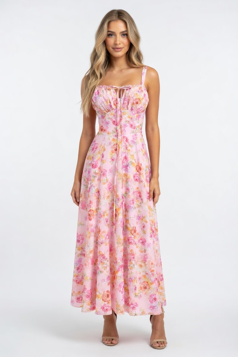 Cross-Back Print Maxi Dress — front view