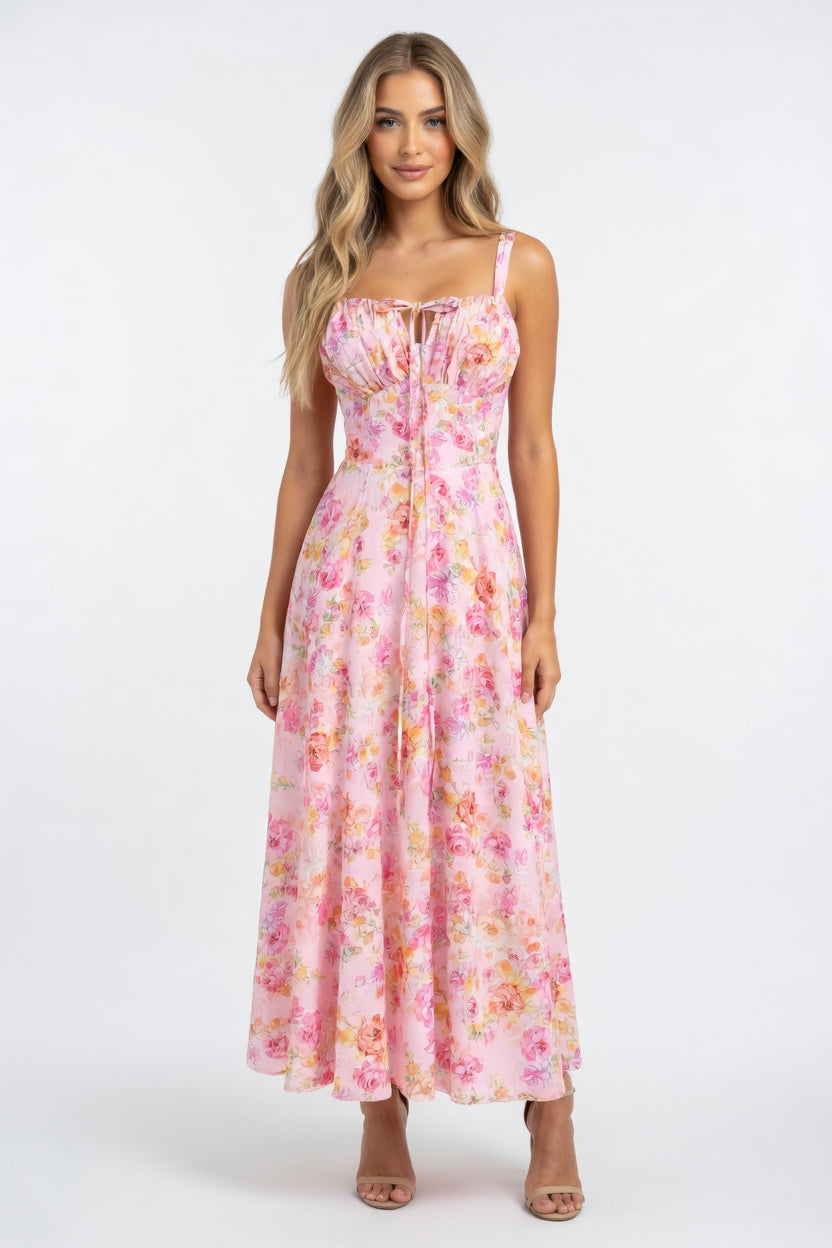 Cross-Back Print Maxi Dress — front view