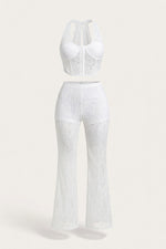 Hollow Lace Flare Trousers — White