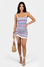 Embroidered Halter Dress — Blue