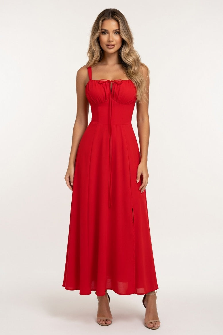 Printed Halter Dress — Red