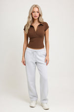 Polo Collar Bodycon Top — Coffee Brown