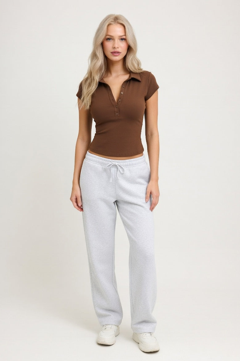 Polo Collar Bodycon Top — Coffee Brown