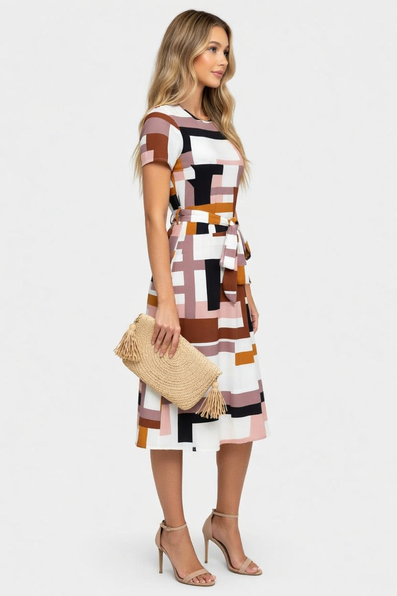 Printed Mini Dress with Belt — side view