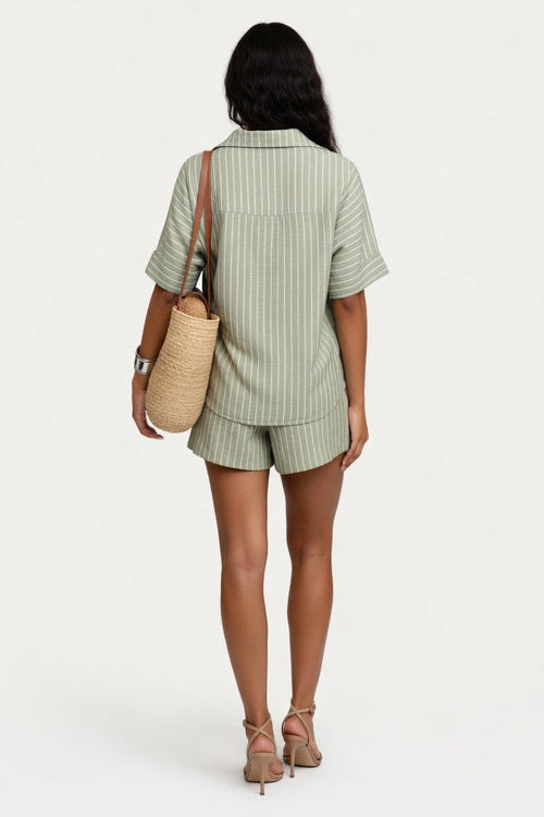 Striped Shirt & Shorts Co-ord Set — back view