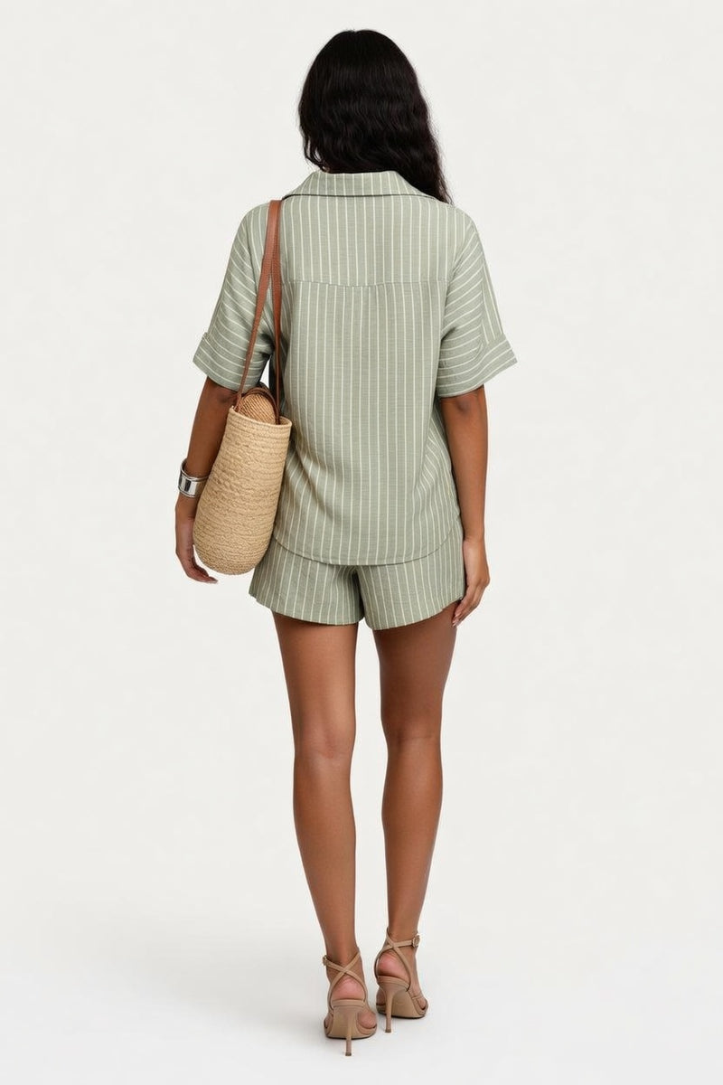 Striped Shirt & Shorts Co-ord Set — back view