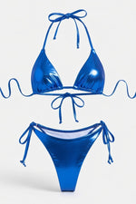 Lace-Up Bikini Set — Blue Gold Foil