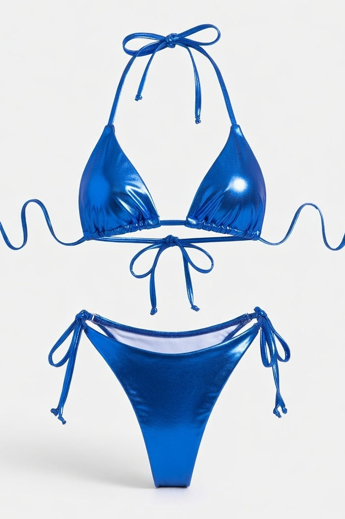 Lace-Up Bikini Set — Blue Gold Foil
