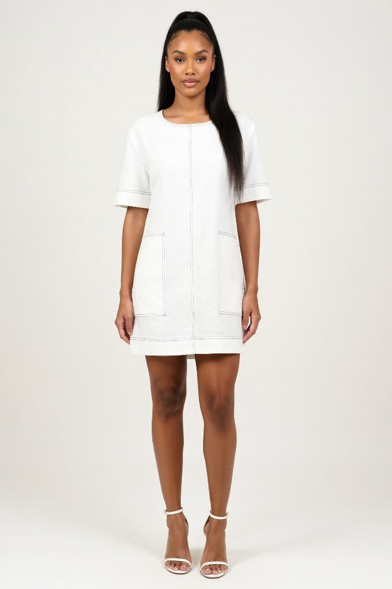 Casual Dress with Pocket Detail — White