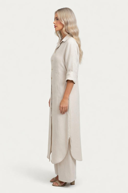 Cotton Linen Shirt & Wide Leg Trouser Co-ord — side view