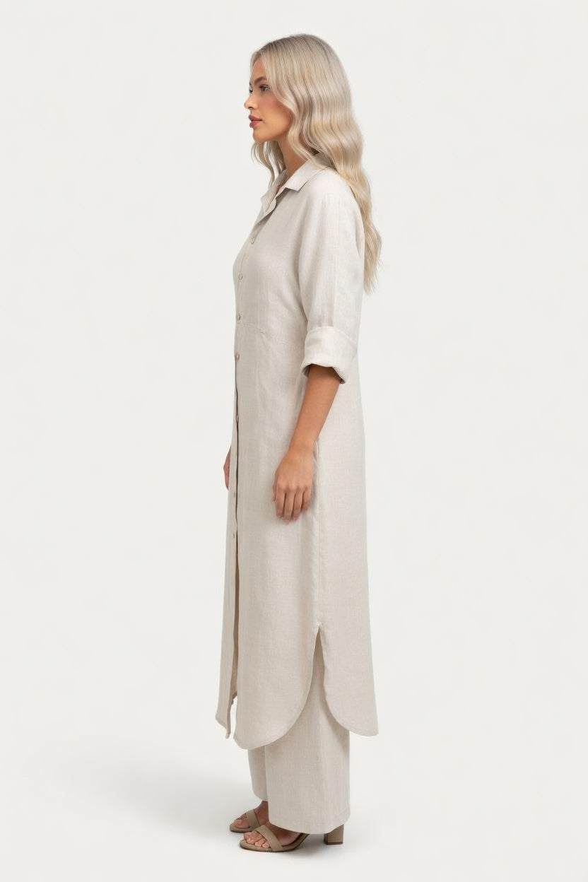 Cotton Linen Shirt & Wide Leg Trouser Co-ord — side view