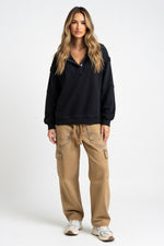 Oversized Sweatshirt with Slit Lapels — Black