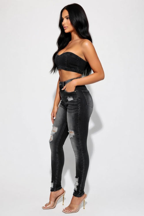 Distressed High Waist Denim — side view