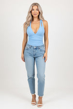 Deep V Halter Top — Light Blue