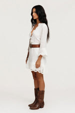 Lace Trim Bell Sleeve Midi Dress — side view