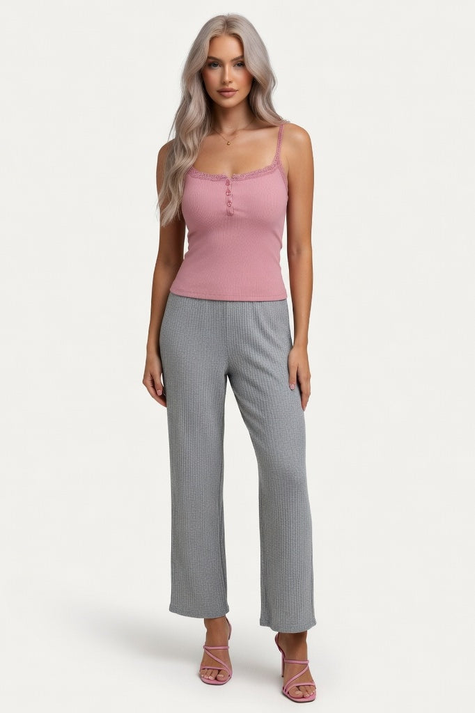 Ribbed Camisole with Built-in Bra — Pink