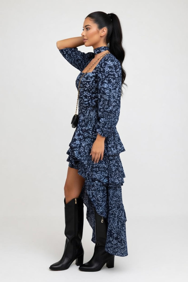Printed Ruffle Dress — side view