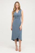Cross Waist V-Neck Midi Dress — front view