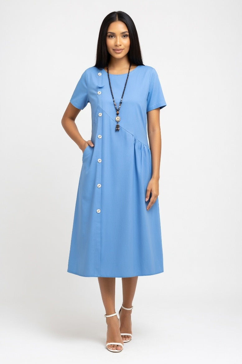 Button Detail Midi Dress — Sky Blue