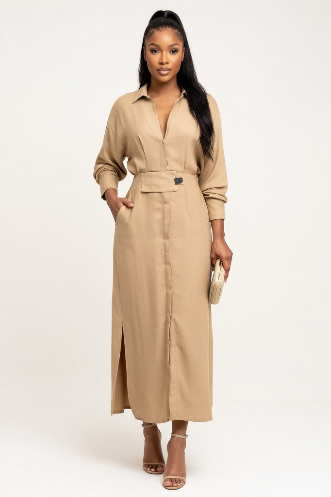 Belted Maxi Dress — Apricot