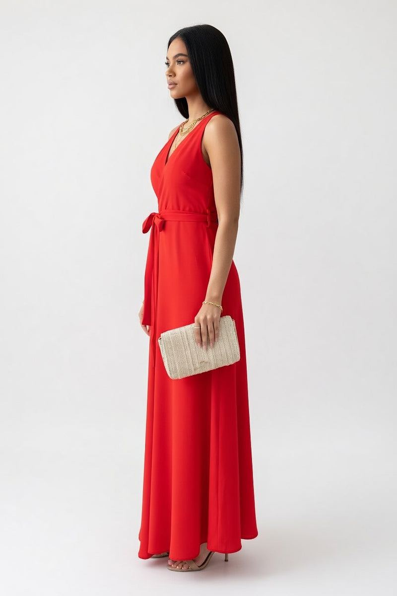 Lace-Up V-Neck Maxi Dress — side view