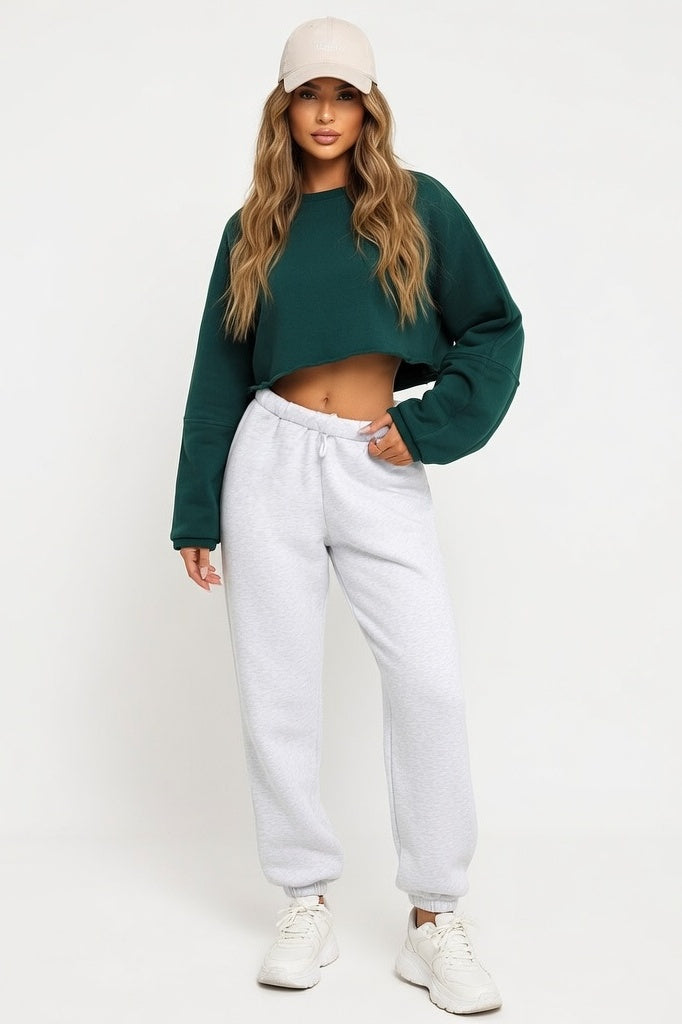 Cropped Long Sleeve Top — Dark Green