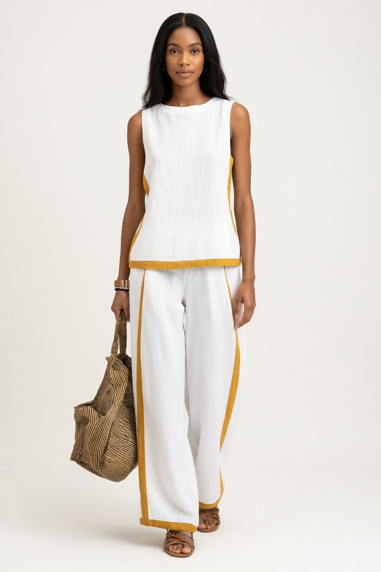 Contrast Wide Leg Co-Ord Set — White