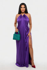 Halter Cut-Out Slit Dress — front view