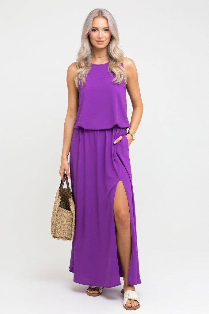 Modal Halter Split Midi Dress — Light Purple