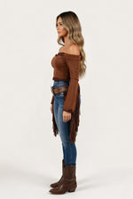 Off-Shoulder Tassel Top — side view