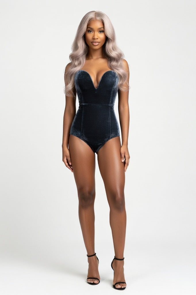 Gold Velvet Strapless Bodycon Dress — Silver Grey