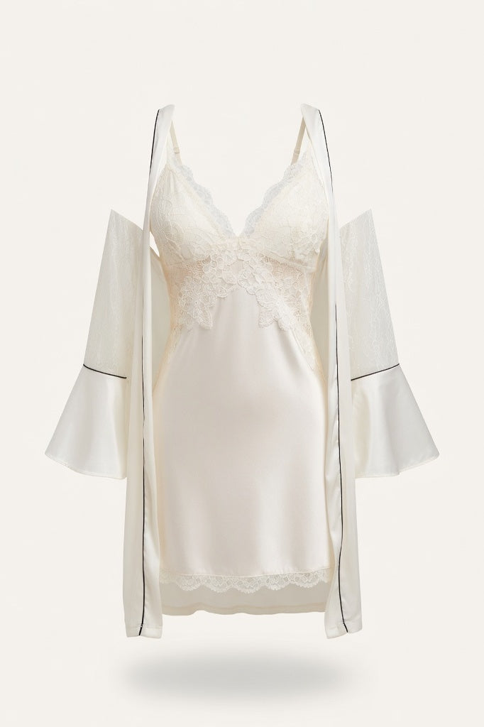 Lace Satin Cami Set — White