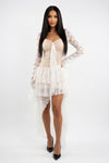 Lace Trumpet Sleeve Mini Dress
