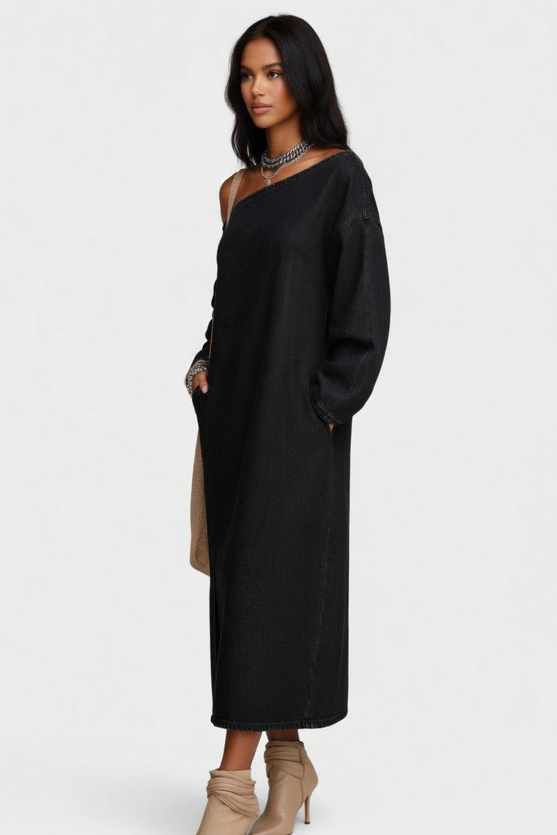 Off-Shoulder Slit Maxi Dress — side view