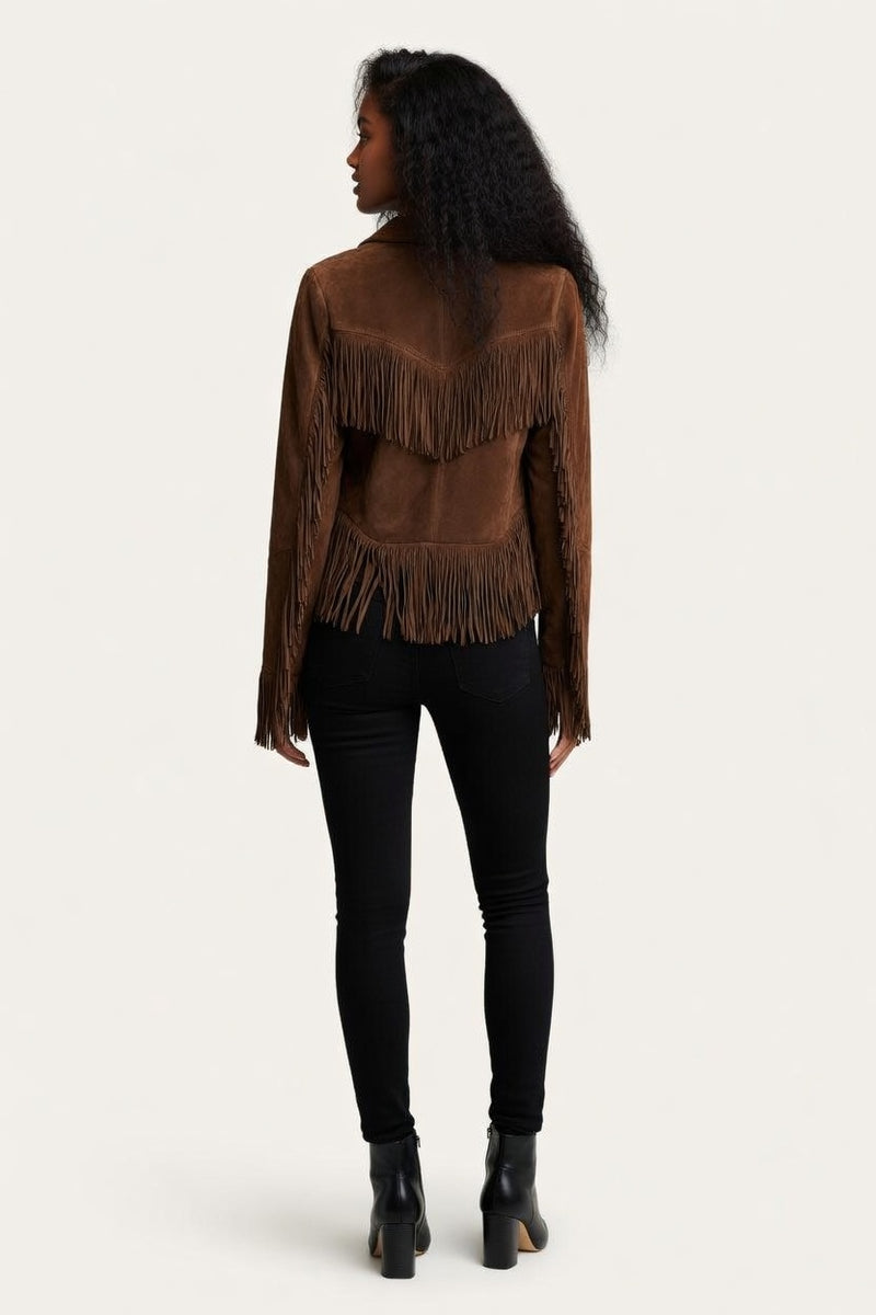 Brown Suede Tassel Jacket — back view