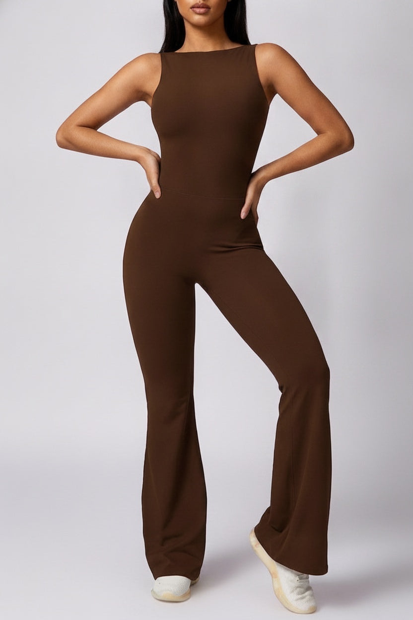 Flared Leg Cut-Out Back Jumpsuit — S — Front