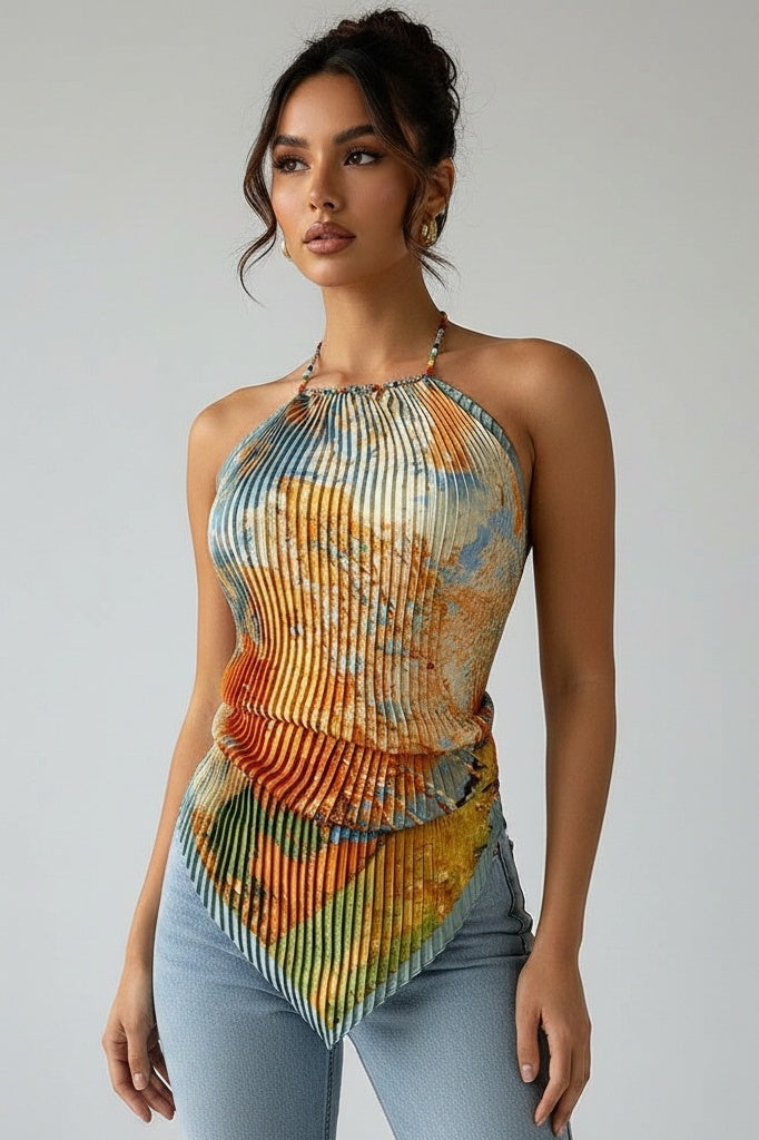 Halterneck Print Cami Top — One size — Front