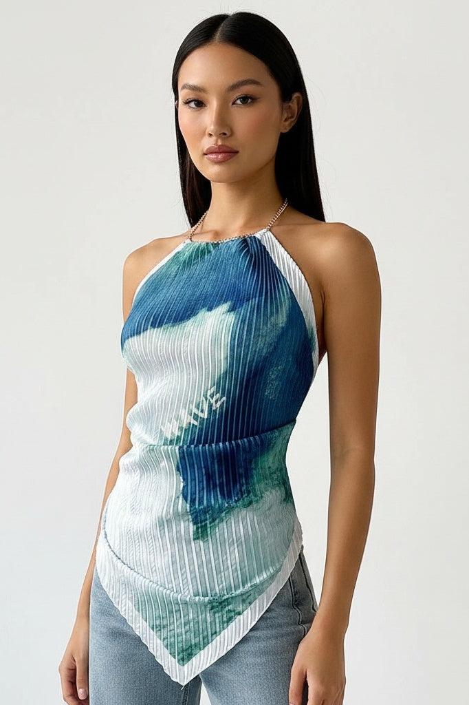 Halterneck Print Cami Top — One size — Front
