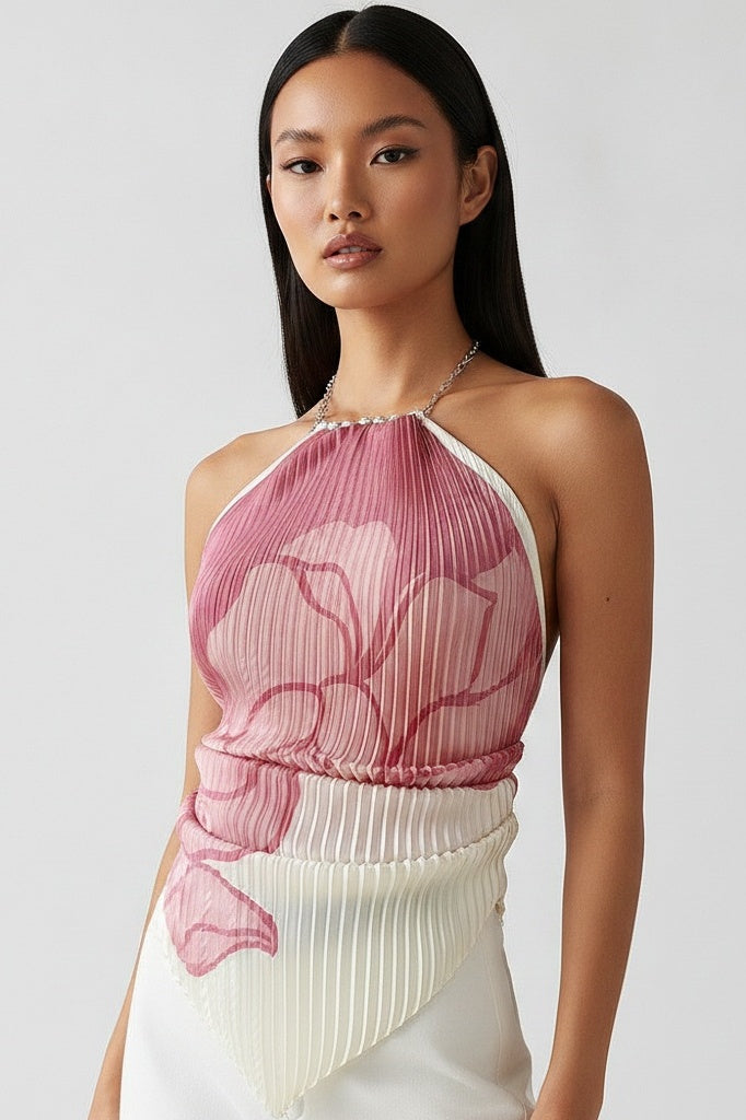 Halterneck Print Cami Top — One size — Front