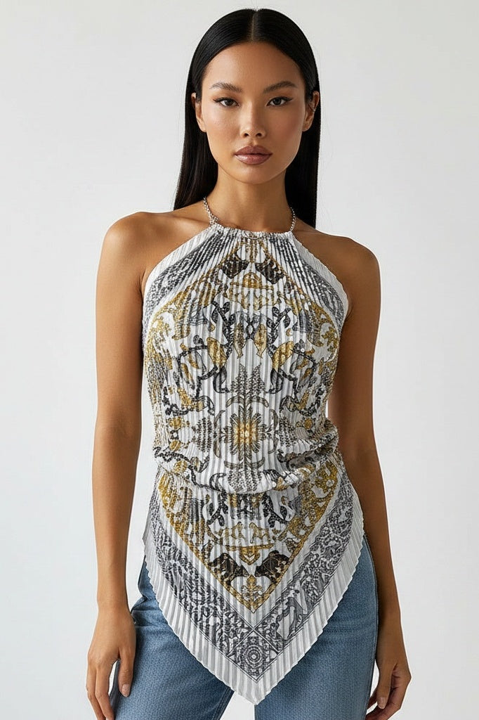 Halterneck Print Cami Top — One size — Front