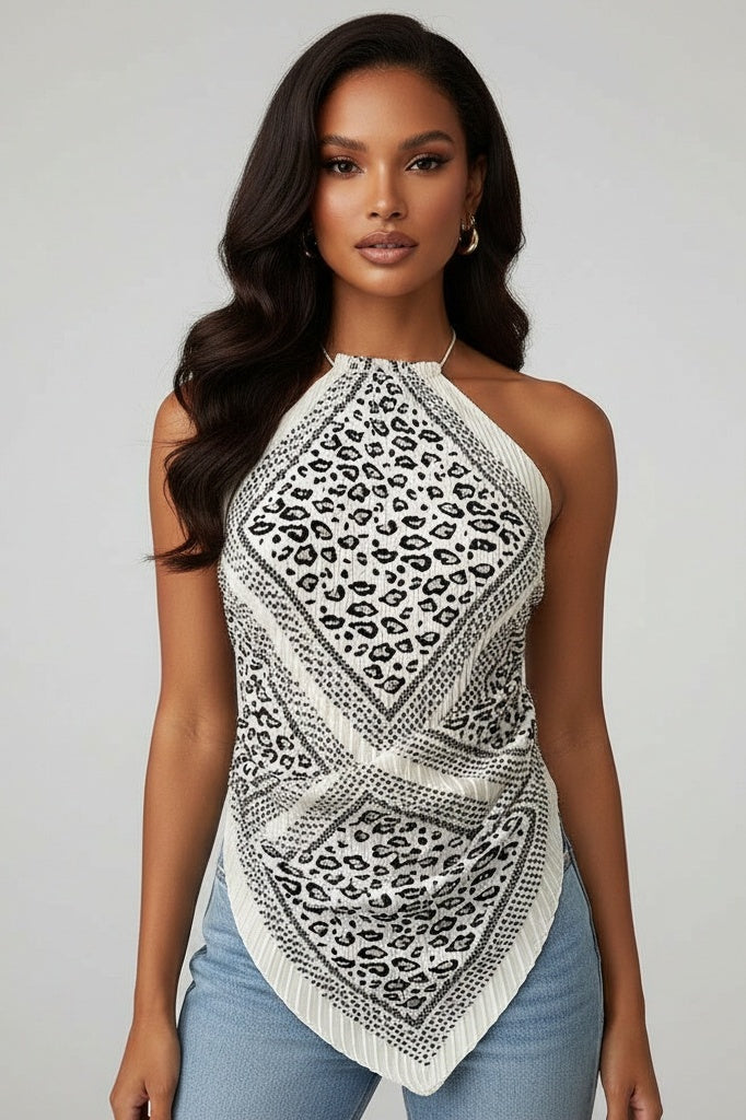 Halterneck Print Cami Top — One size — Front
